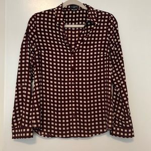 The Limited Ashton cream and burgundy checkered blouse